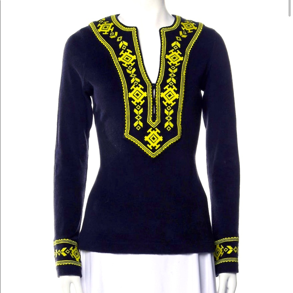 Tory Burch Patterned Embroidered V-Neck Tunic